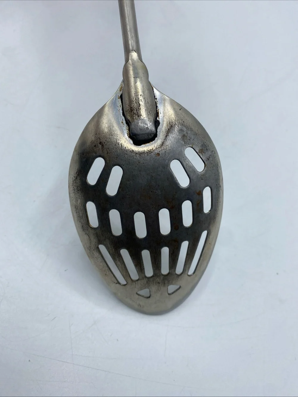 Vintage Ekco Slotted Spoon Utensil 12” Chromium Avocado Handled Metal 1970
